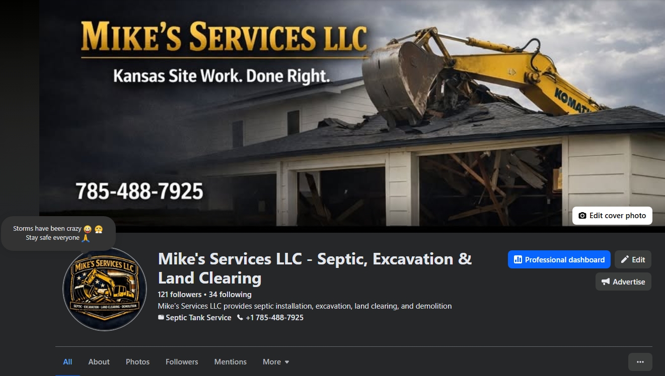 Mike's Services LLC Facebook Business Page built by Kansas Prairie Webworks